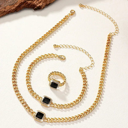 Set cubano con diamante cuadrado: collar, pulsera y anillo