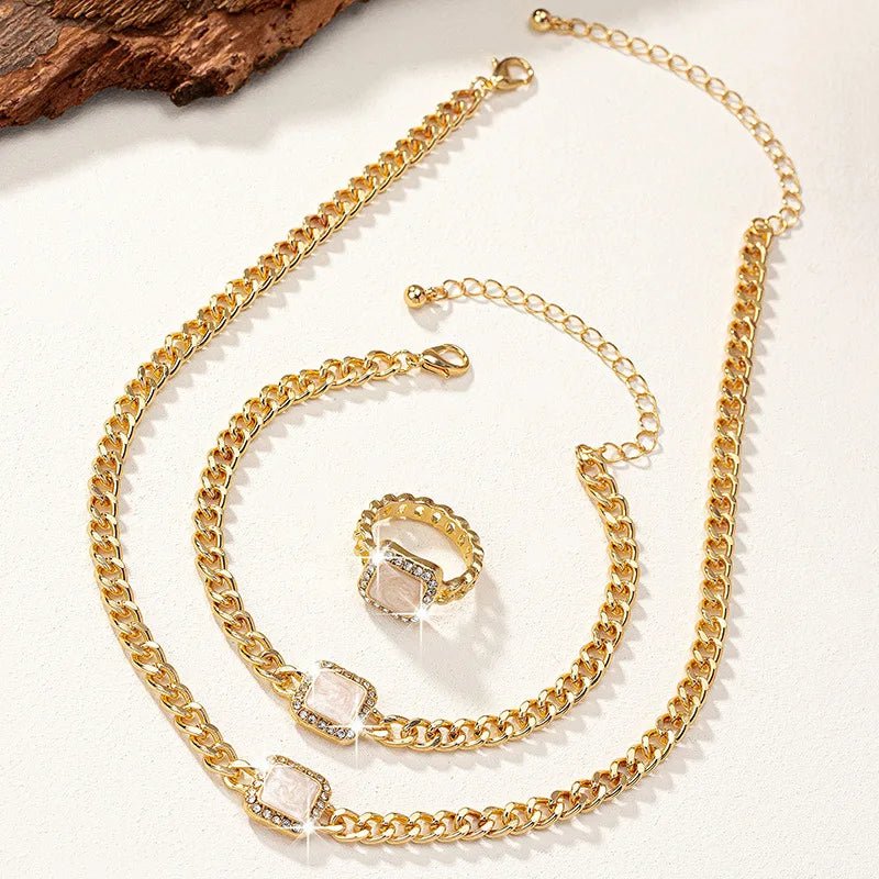 Set cubano con diamante cuadrado: collar, pulsera y anillo