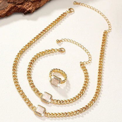 Set cubano con diamante cuadrado: collar, pulsera y anillo