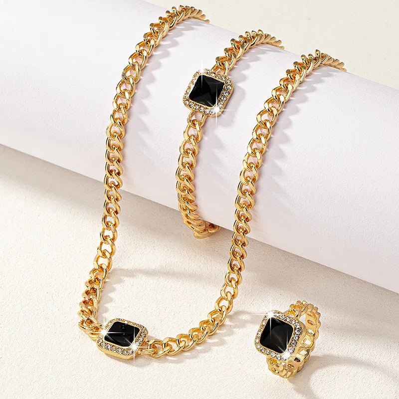 Set cubano con diamante cuadrado: collar, pulsera y anillo