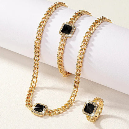 Set cubano con diamante cuadrado: collar, pulsera y anillo