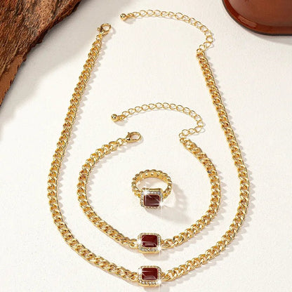 Set cubano con diamante cuadrado: collar, pulsera y anillo