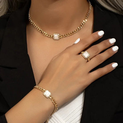 Set cubano con diamante cuadrado: collar, pulsera y anillo