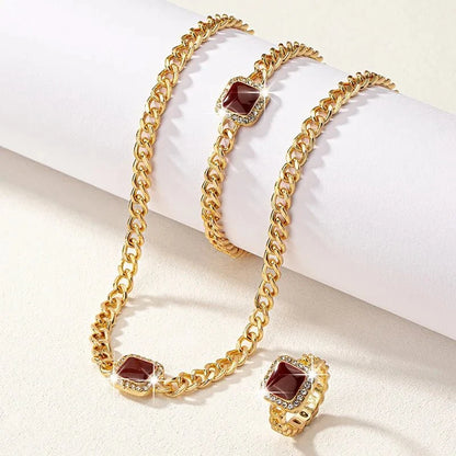 Set cubano con diamante cuadrado: collar, pulsera y anillo