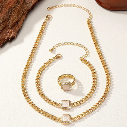 Set cubano con diamante cuadrado: collar, pulsera y anillo