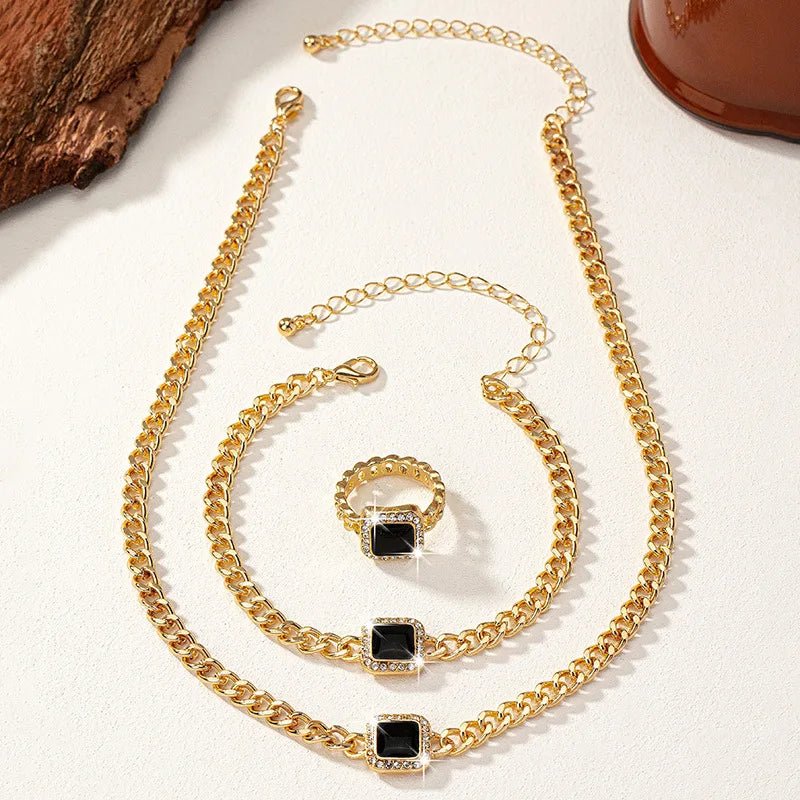 Set cubano con diamante cuadrado: collar, pulsera y anillo