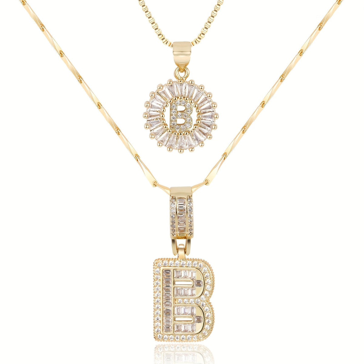 Set de 2 Collares 14K con Inicial y Brillo
