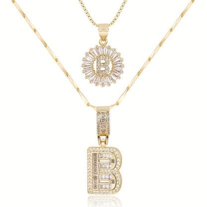 Set de 2 Collares 14K con Inicial y Brillo