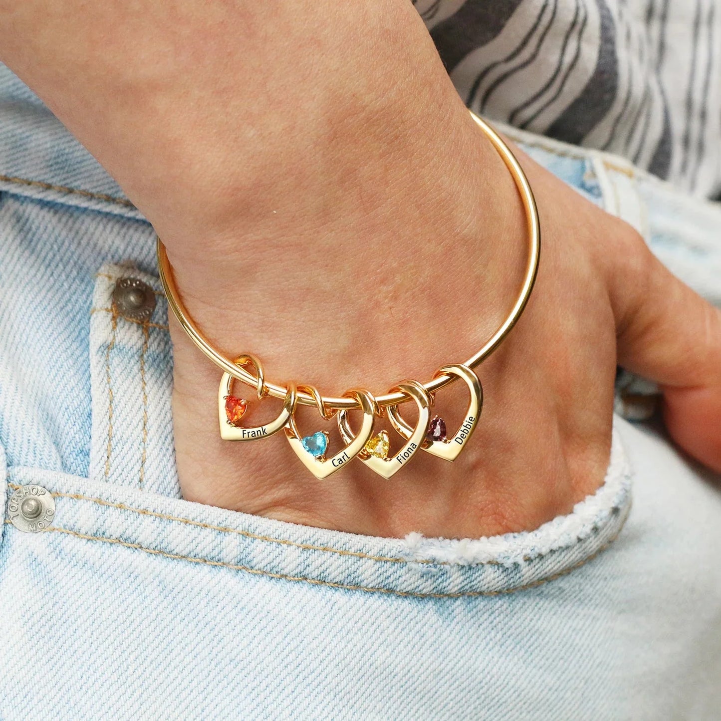 Set delicado con nombre, piedra de nacimiento y corazón: brazalete y collar
