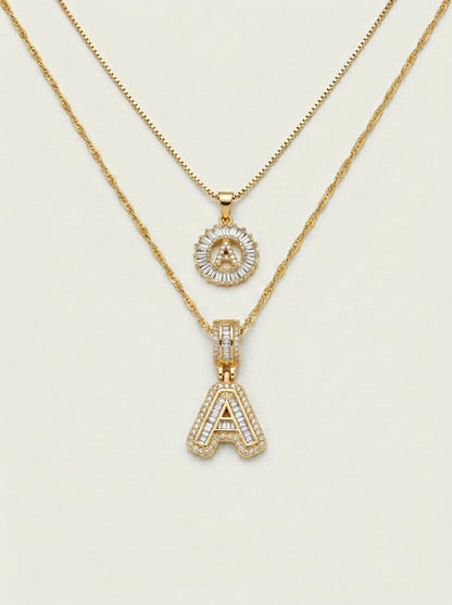 Set de 2 Collares 14K con Inicial y Brillo