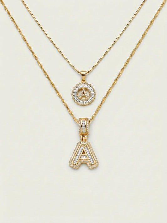 Set de 2 Collares 14K con Inicial y Brillo