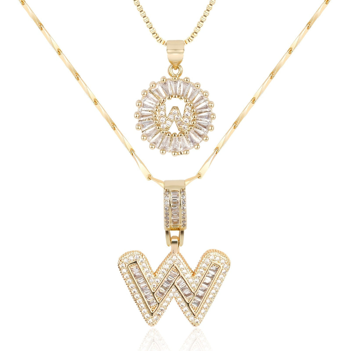Set de 2 Collares 14K con Inicial y Brillo
