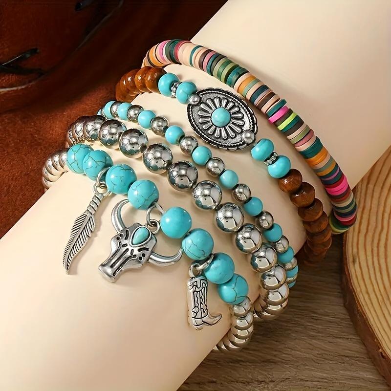 Set de 5 pulseras bohemias de turquesa apilables