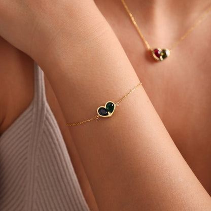 Set Corazones Unidos para Siempre con piedra de nacimiento: collar y pulsera