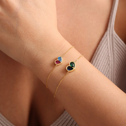Set Corazones Unidos para Siempre con piedra de nacimiento: collar y pulsera