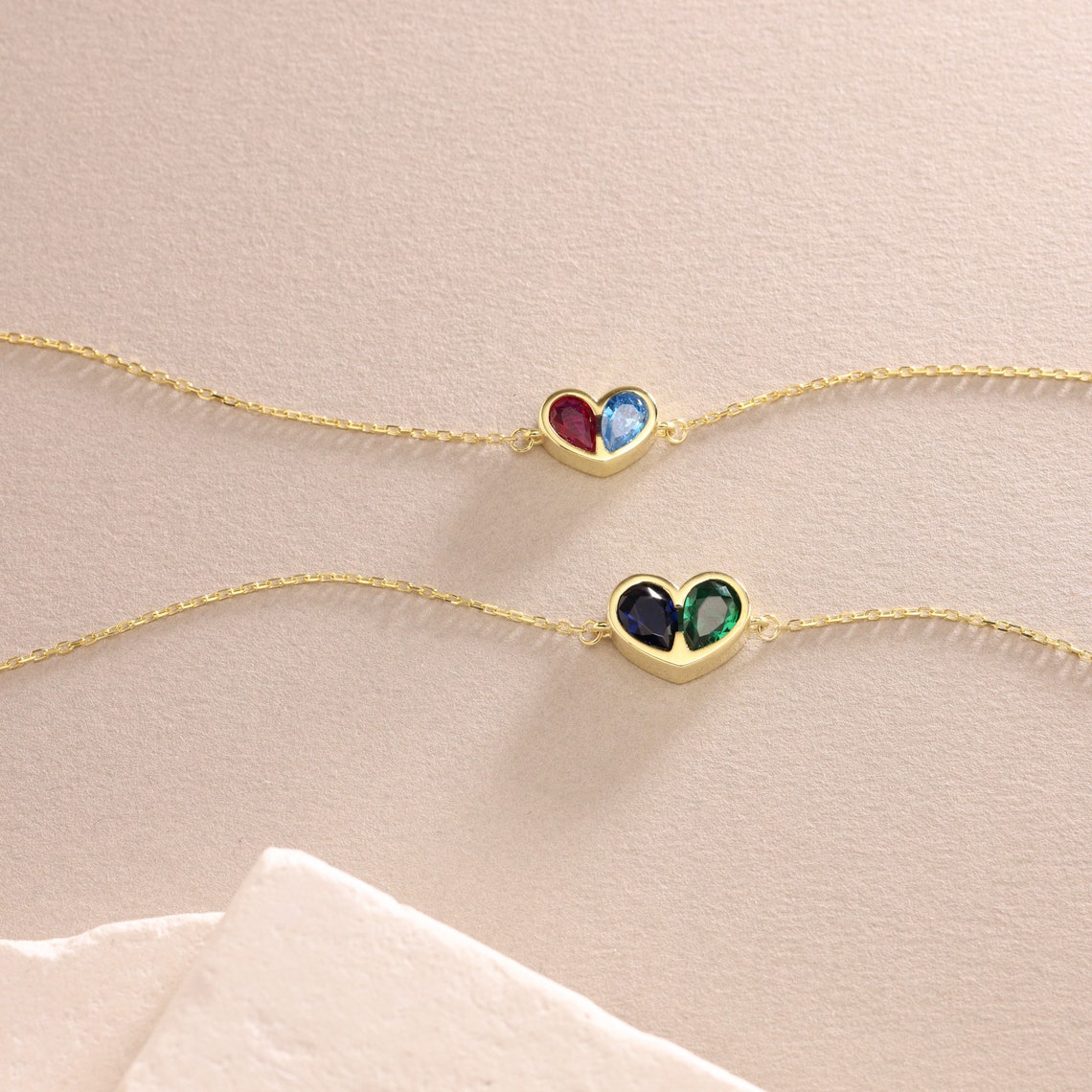 Set Corazones Unidos para Siempre con piedra de nacimiento: collar y pulsera