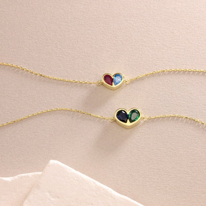 Set Corazones Unidos para Siempre con piedra de nacimiento: collar y pulsera