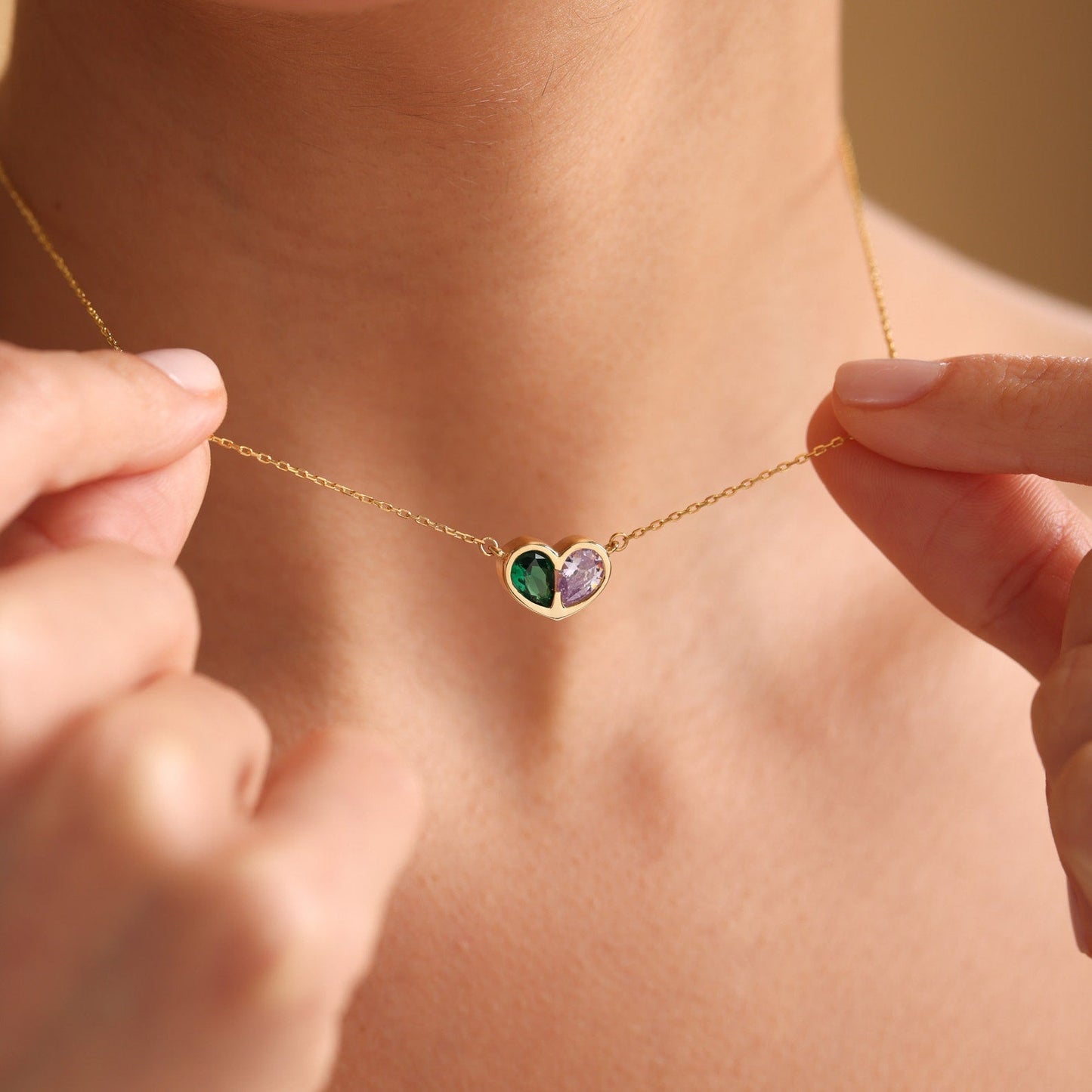 Set Corazones Unidos para Siempre con piedra de nacimiento: collar y pulsera