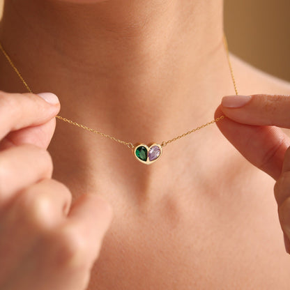 Set Corazones Unidos para Siempre con piedra de nacimiento: collar y pulsera