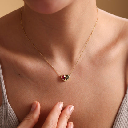 Set Corazones Unidos para Siempre con piedra de nacimiento: collar y pulsera