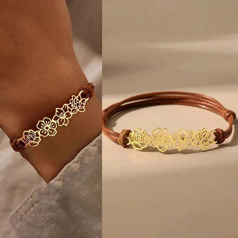 Pulsera personalizada con flor de nacimiento