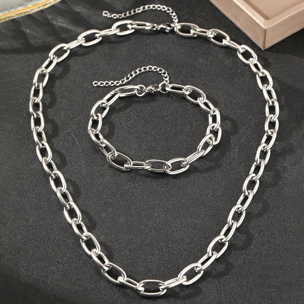 Set minimalista de collar y pulsera de eslabones clip