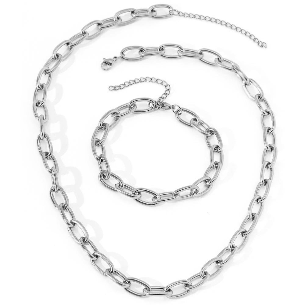 Set minimalista de collar y pulsera de eslabones clip